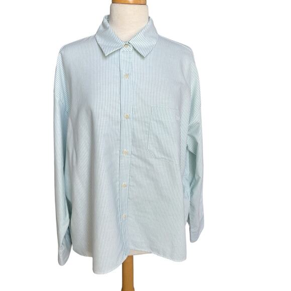 Djerf Avenue Breezy Shirt Boxy Oversize Green Striped Scandi Button Pocket XL - Picture 1 of 14